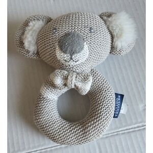 Living Textiles Gray Koala Knitted Plush Toy Baby Rattle Soft Cotton Knit 7"‎